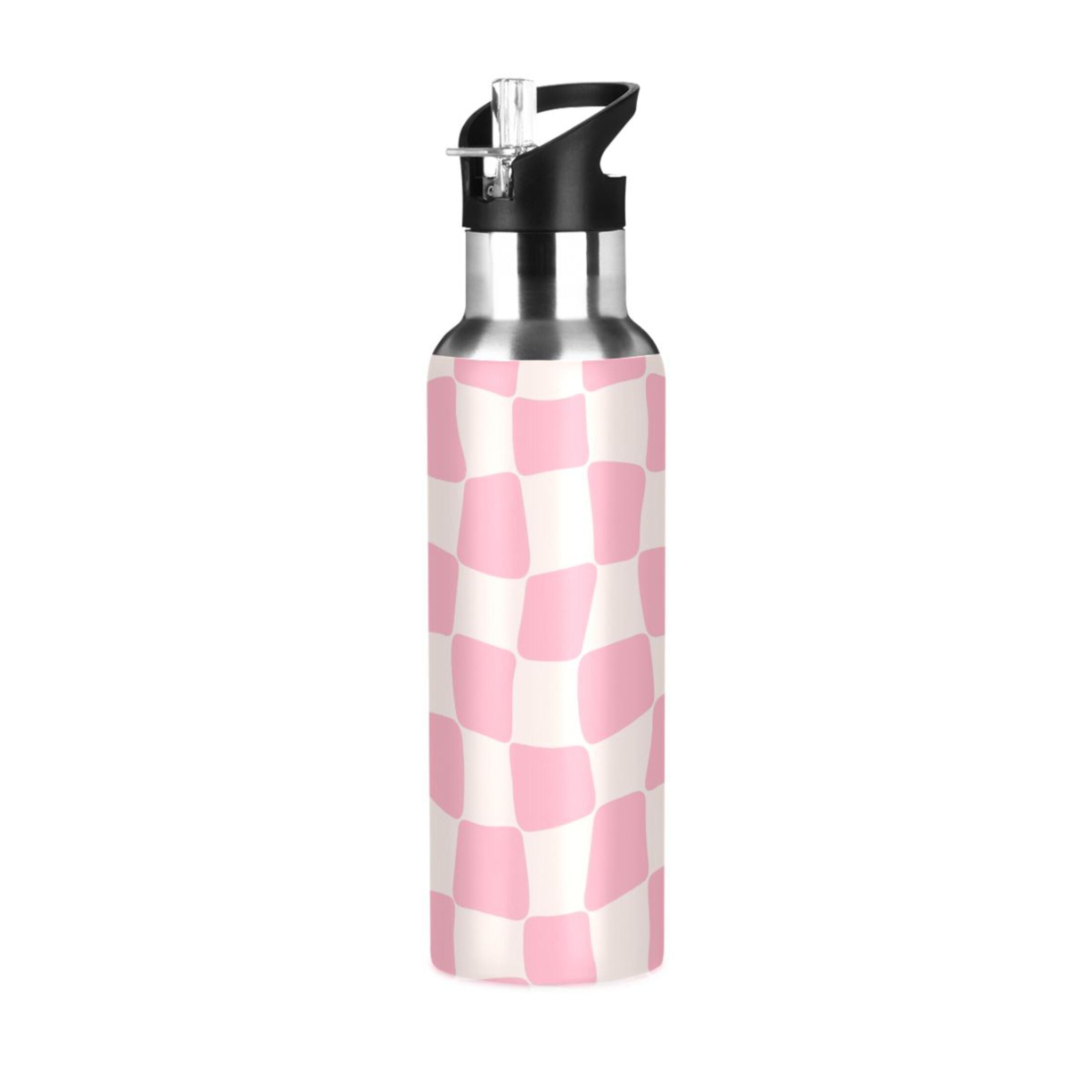 Pink Beige Lattice Stainless Steel Insulated Water Bottle W611574