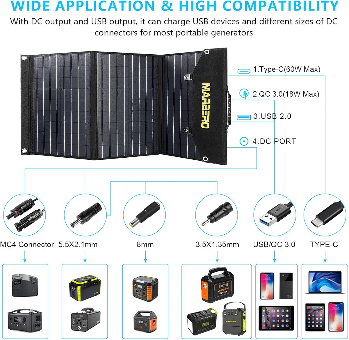 60W Foldable Solar Panel Battery Charger with USB Port DC Output G476613