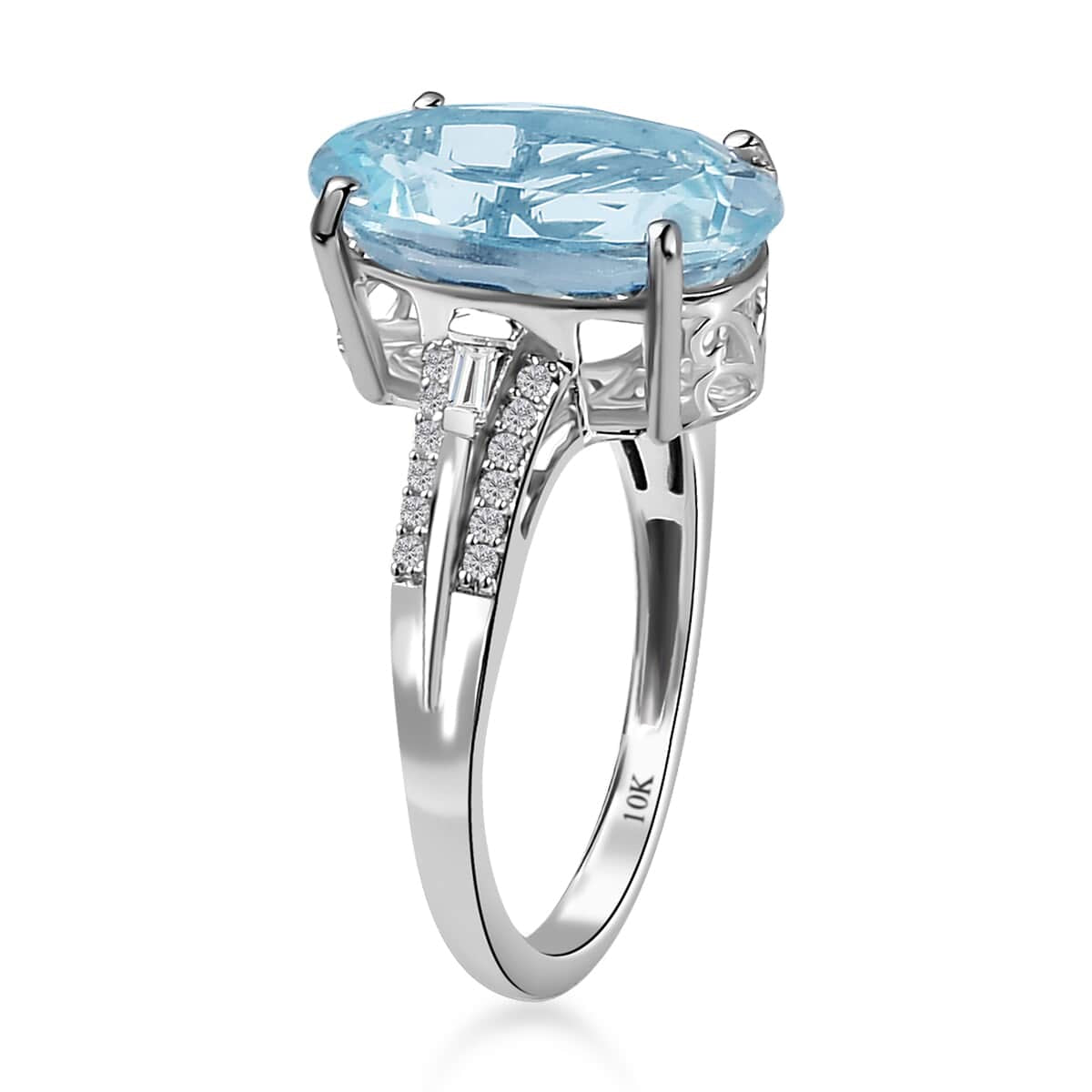 10K White Gold Oval Blue Aquamarine White Diamond Ring Size 9 Ct 4.25 G-H Color I3 Clarity Q21881