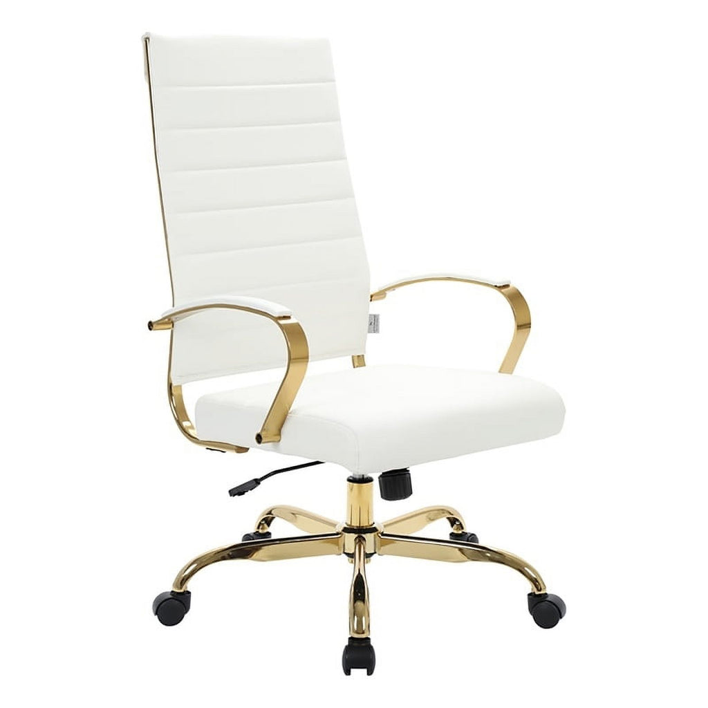 Modern Faux Leather High-Back Office Chair in White/Gold H27718