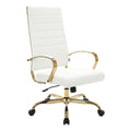 Modern Faux Leather High-Back Office Chair in White/Gold H27718