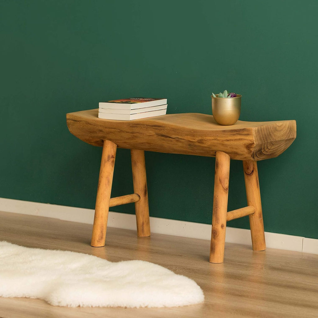 Rustic Carved Wood Natural Edge Accent Bench N16018