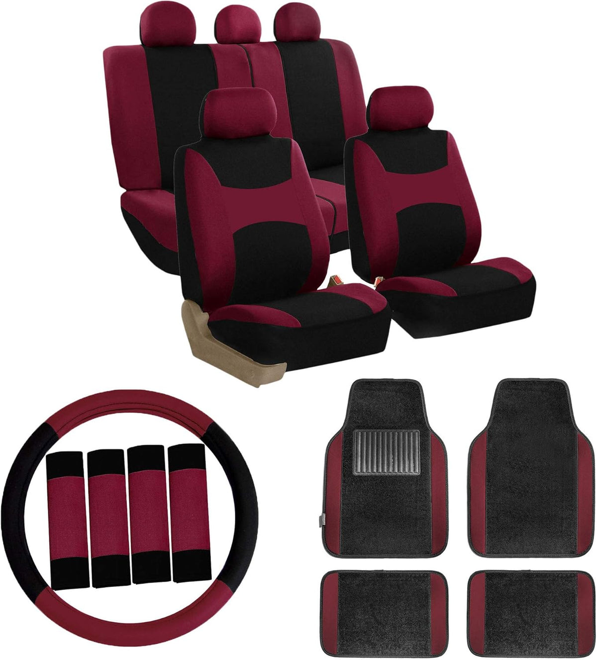 Pink Car Seat Covers Full Set with Floor Mats Steering Wheel Cover and Seat Belt Pads N1984