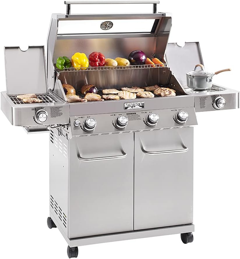 4-Burner Stainless Steel Propane Gas Grill with Side Sear Burners G54449