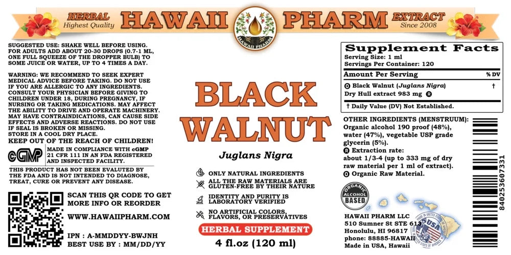 Black Walnut Dry Hull Liquid Extract Tincture 4 Fl.Oz O21130