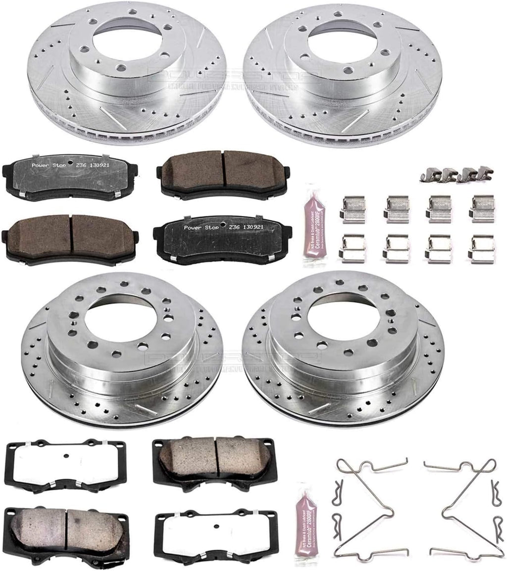 Front and Rear Carbon Fiber Ceramic Brake Kit with Drilled/Slotted Brake Rotors N790