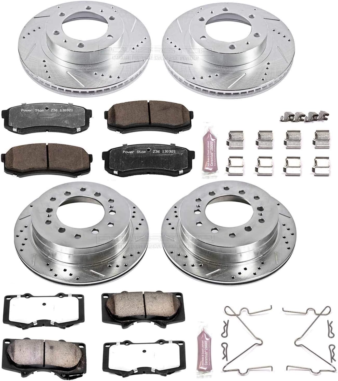 Front and Rear Carbon Fiber Ceramic Brake Kit with Drilled/Slotted Brake Rotors N790