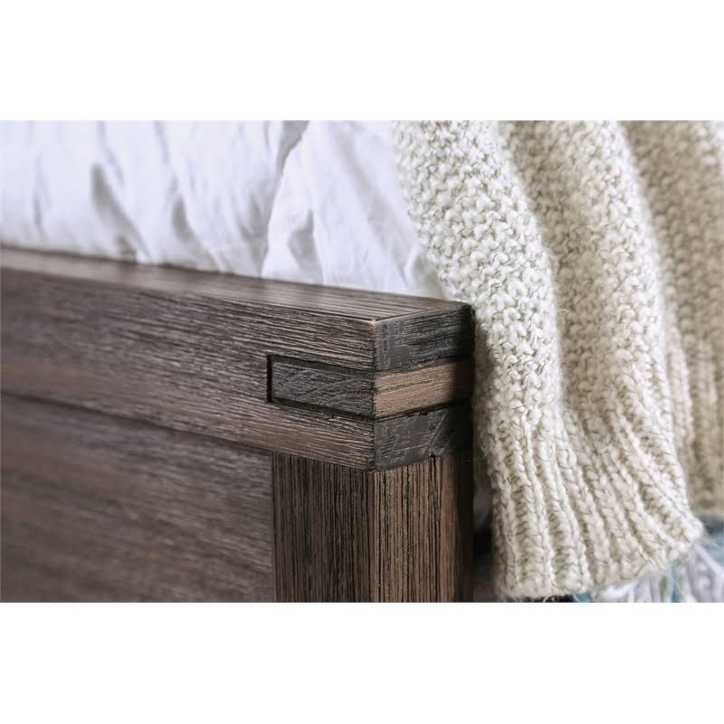 Wire-Brushed Brown Wood Full Panel Bed P857768