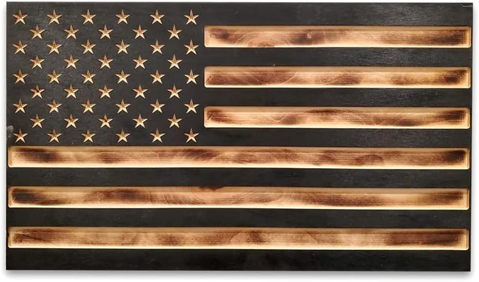 Carved Burnt Wood Concealment American Flag Cabinet R5461