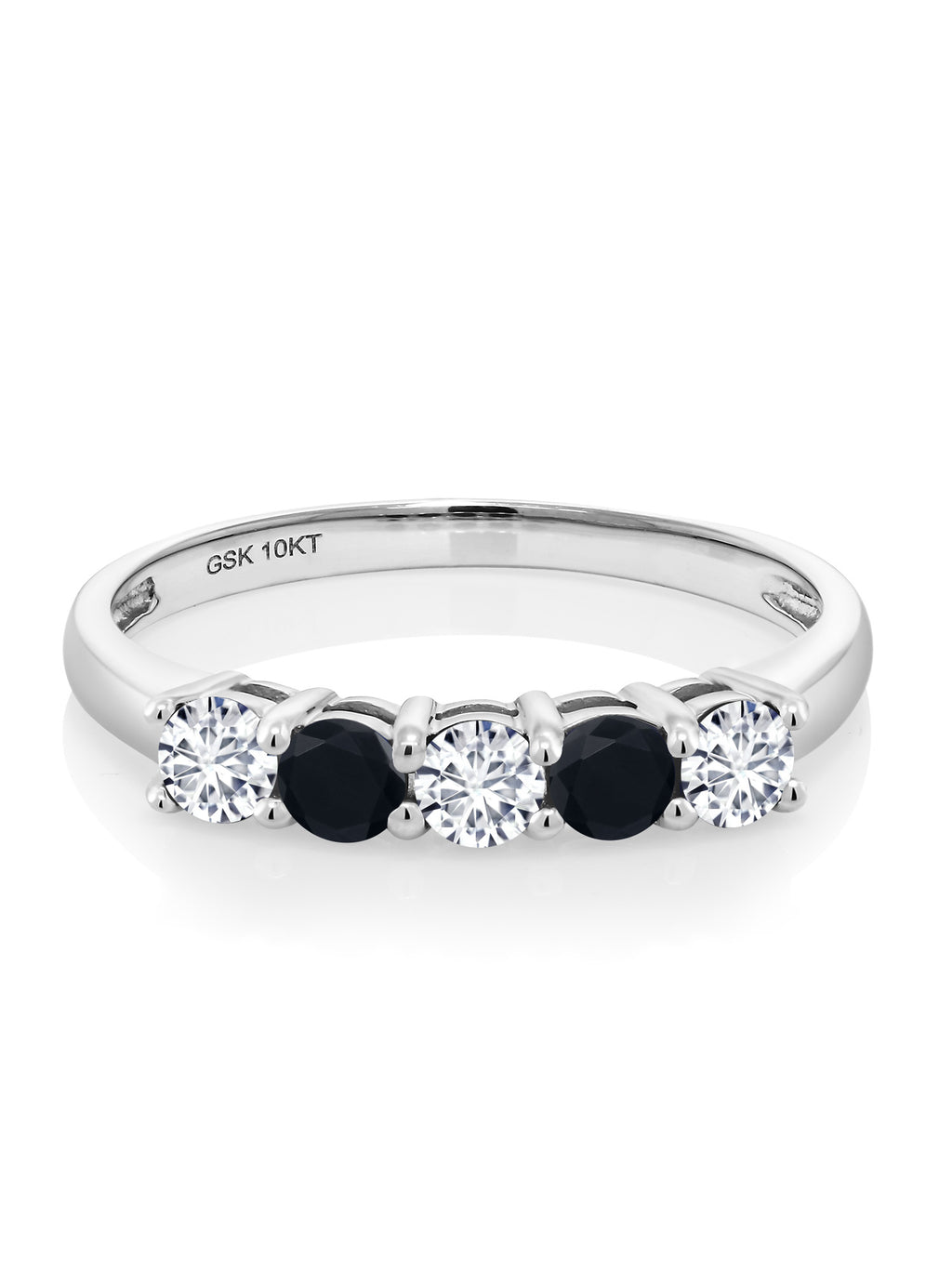 10K White Gold White Lab Grown Diamond and Black Onyx 5 Stone Ring H9172