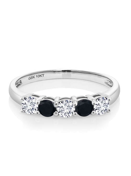 10K White Gold White Lab Grown Diamond and Black Onyx 5 Stone Ring H9172