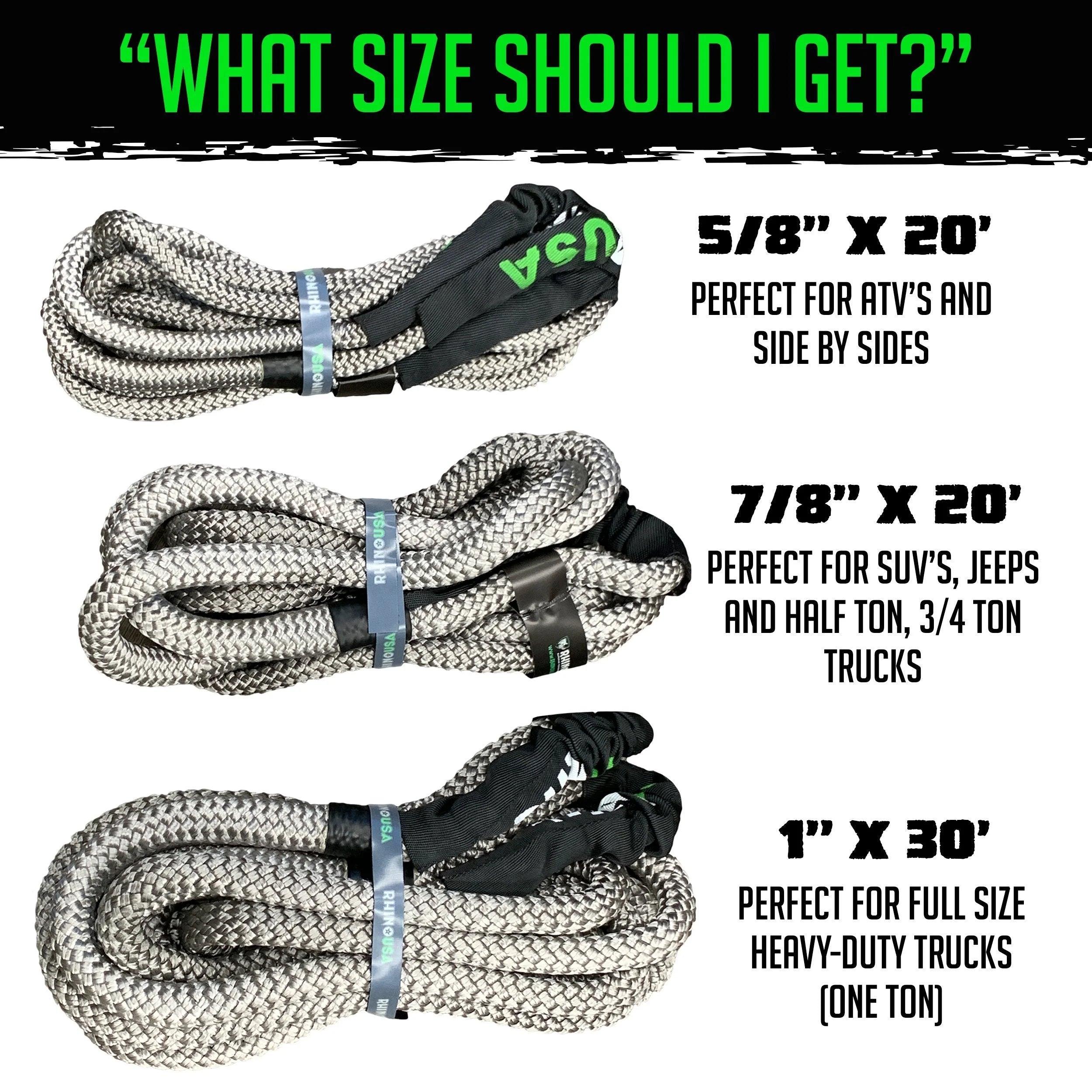 Kinetic Recovery Tow Rope 1in x 30ft Gray J5188