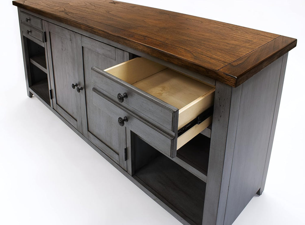 Smoky Blue 72 TV Console Entertainment Stand Wood Accent Cabinet Q883