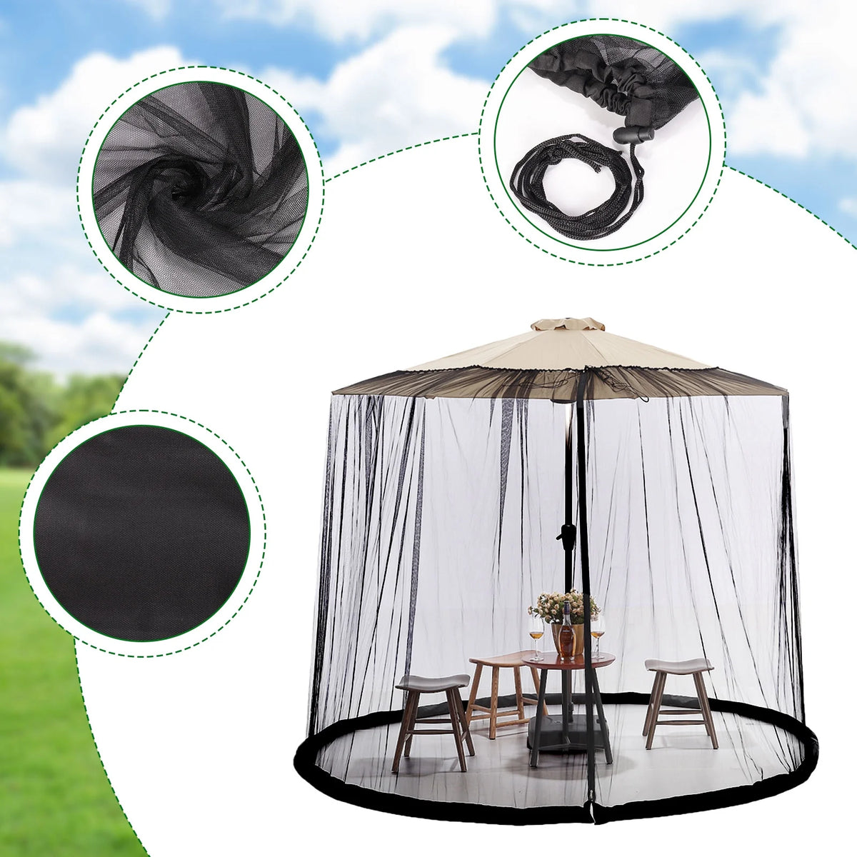 Patio Umbrella Table Mesh Screen Cover with Zipper C60401