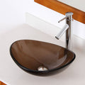 Oval Transparent Brown Tempered Glass Bathroom Vessel Sink with Chrome Finish Faucet T5895