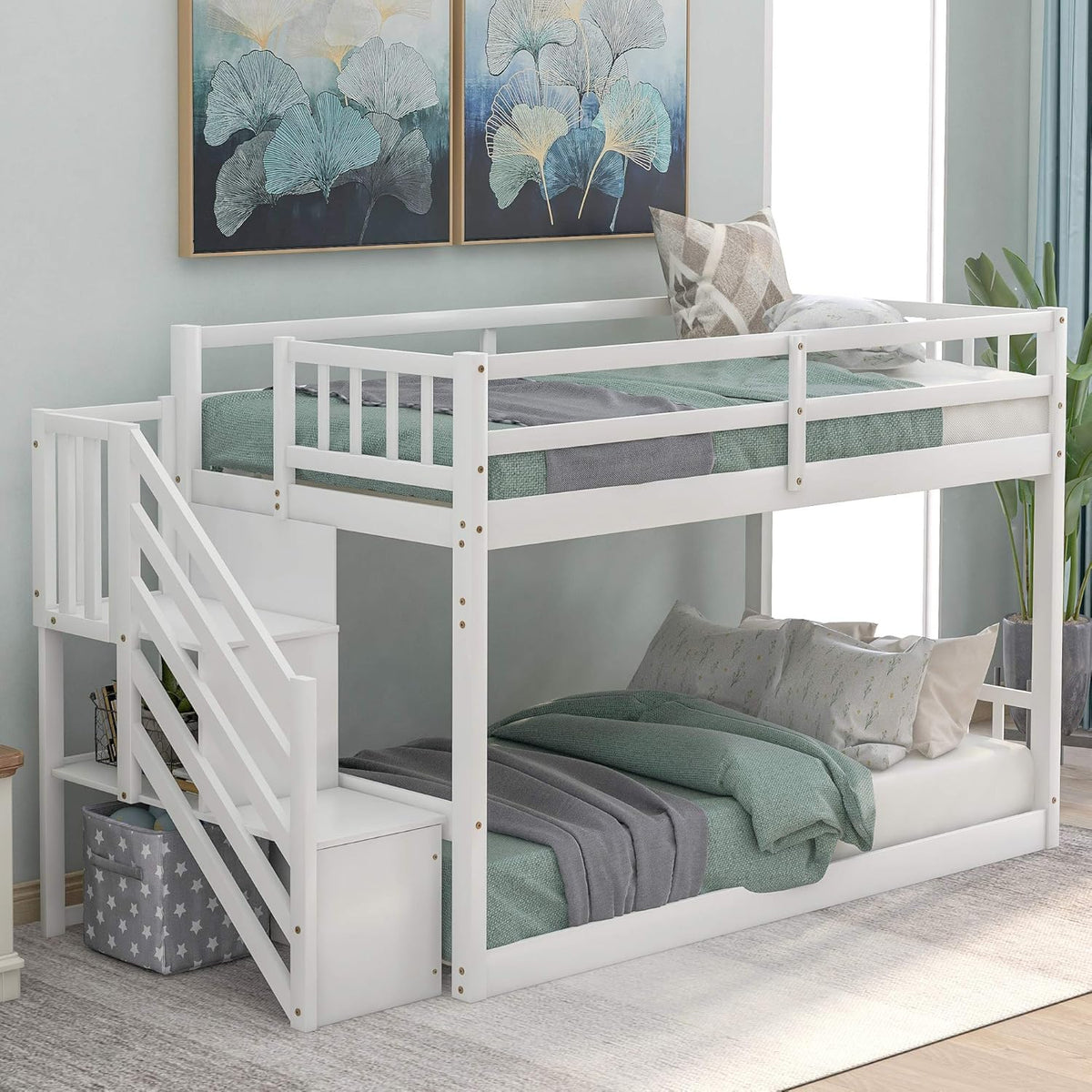 Twin Loft Beds with Slide and Staircase F6057