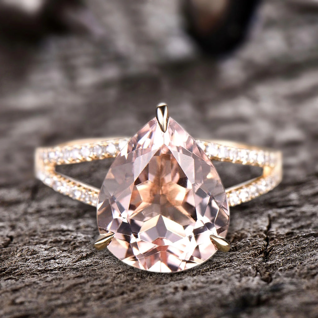 Pear Shape Morganite Engagement Ring 10k Rose Gold N300759