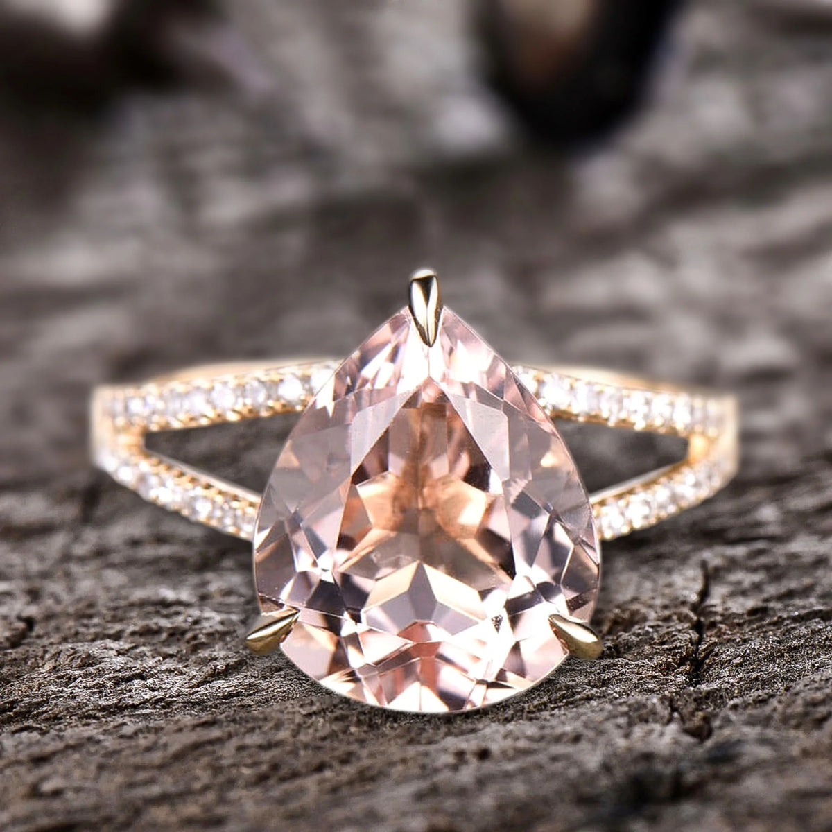 Pear Shape Morganite Engagement Ring 10k Rose Gold N300759