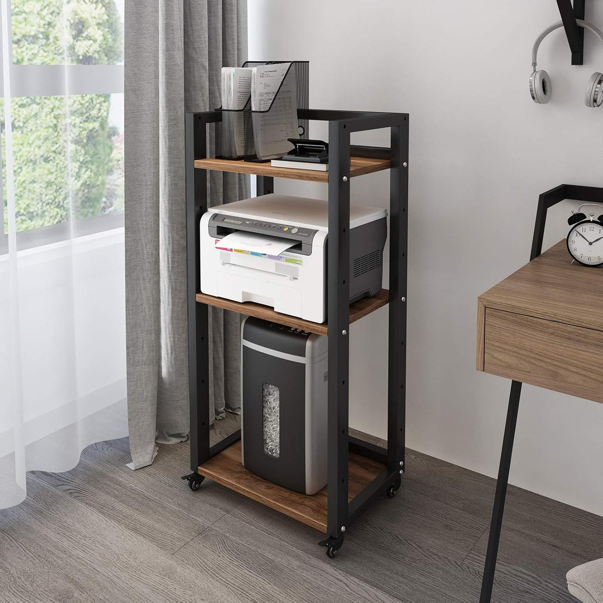 3-Tier Rolling Printer Stand with Storage Shelf on Wheels T220