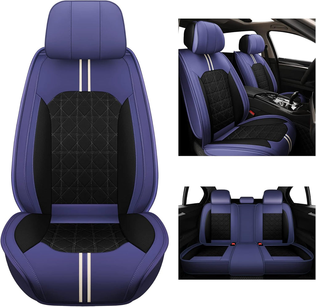 Black Green Leather Car Seat Covers Full Set A61848