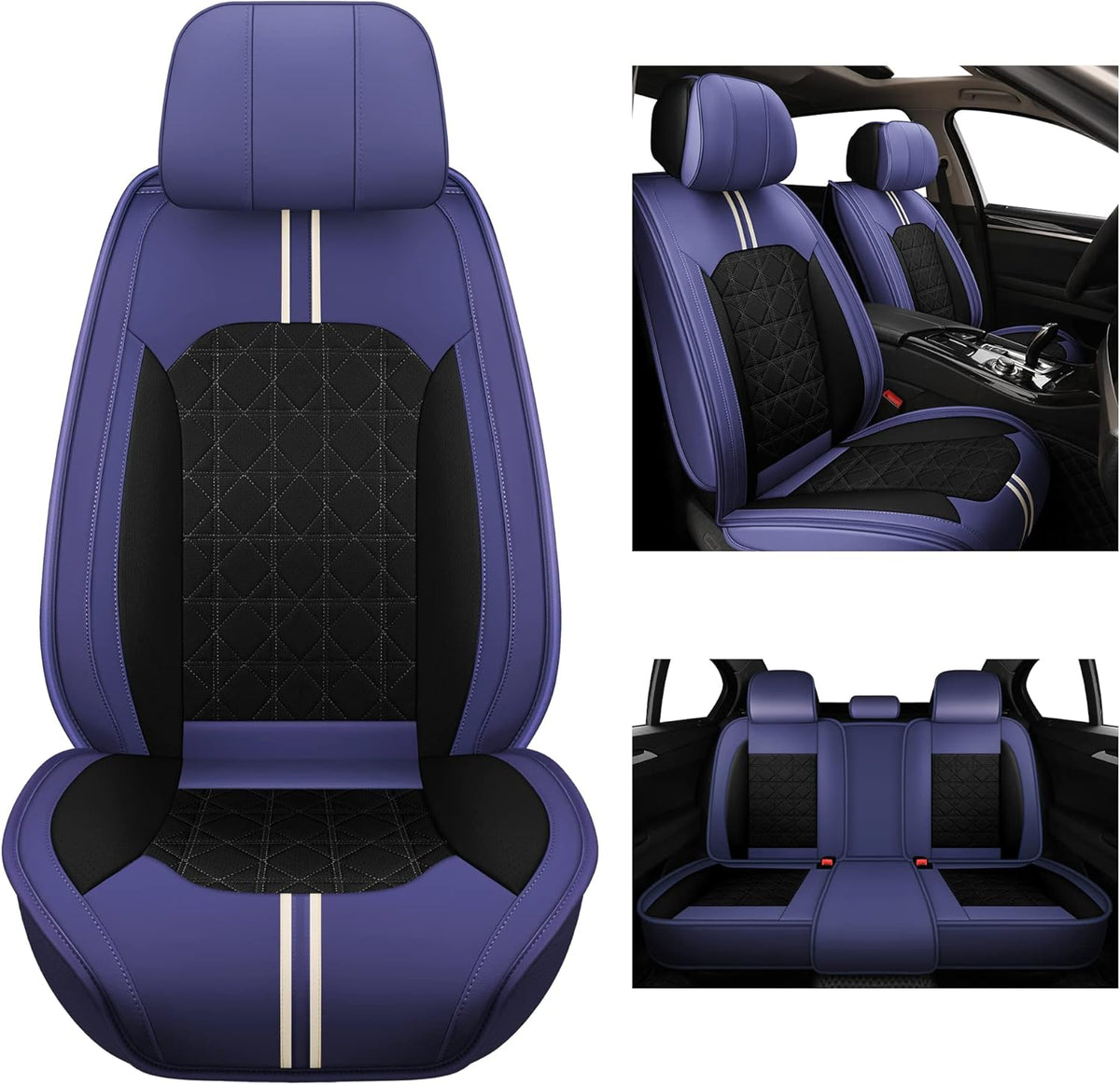Black Green Leather Car Seat Covers Full Set A61848