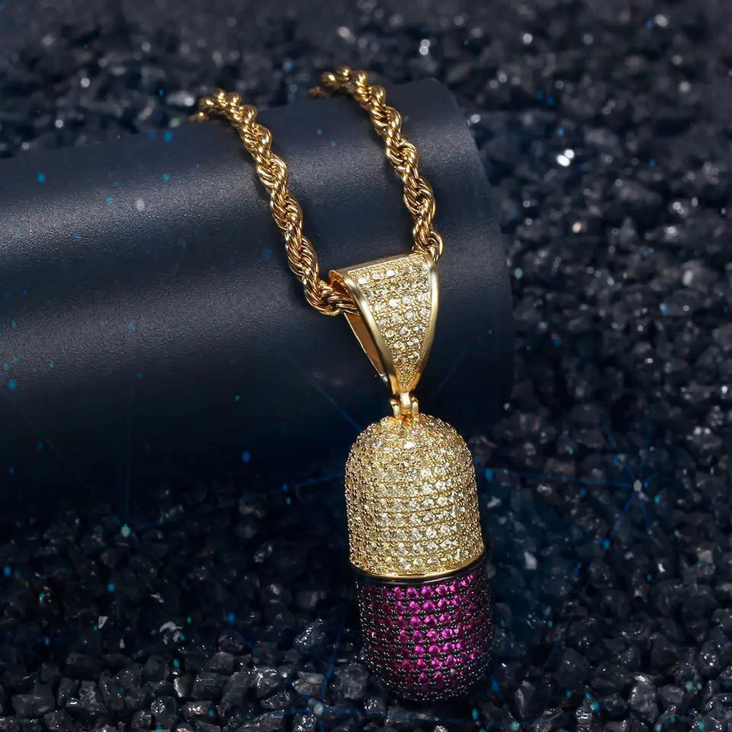14K Gold Finish Simulated Diamond Pendant Necklace N363
