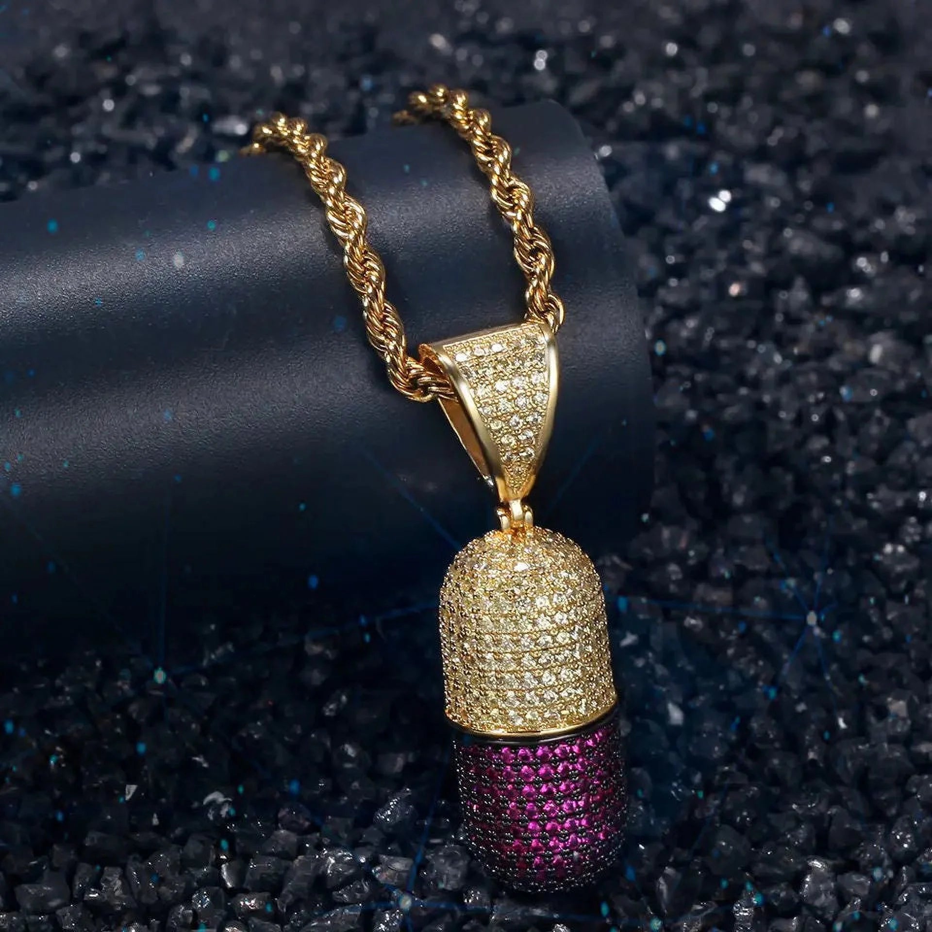 14K Gold Finish Simulated Diamond Pendant Necklace N363