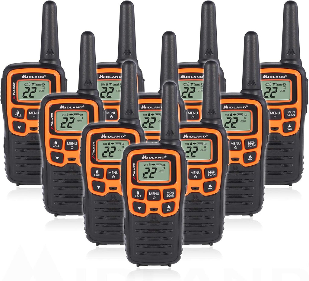 22 Channel FRS Walkie Talkie Two-Way Radio Orange/Black Pack of 6 J67856
