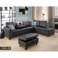 Black Faux Leather 3 Piece Sectional Sofa Set with Ottoman R7453