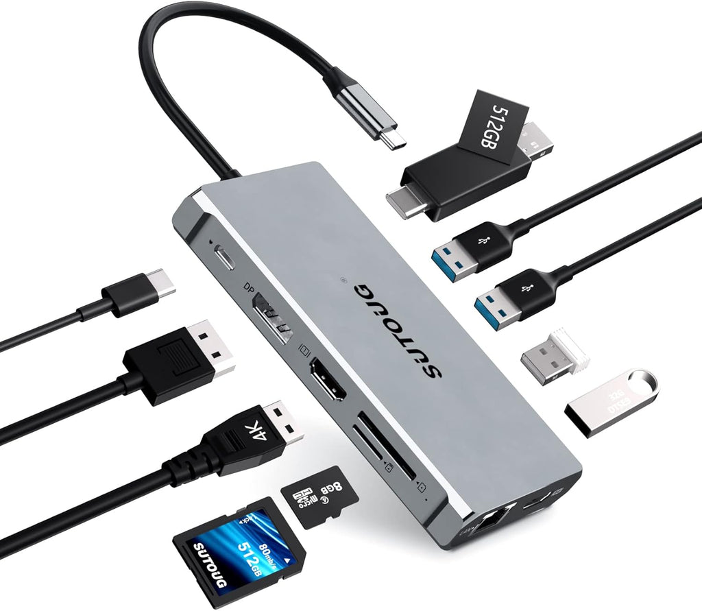 12 in 1 USB C Hub Docking Station with Triple Displays, 2 HDMI, DP, 100W PD, SD/TF Card Reader, 3 USB 3.0 Ports I580778