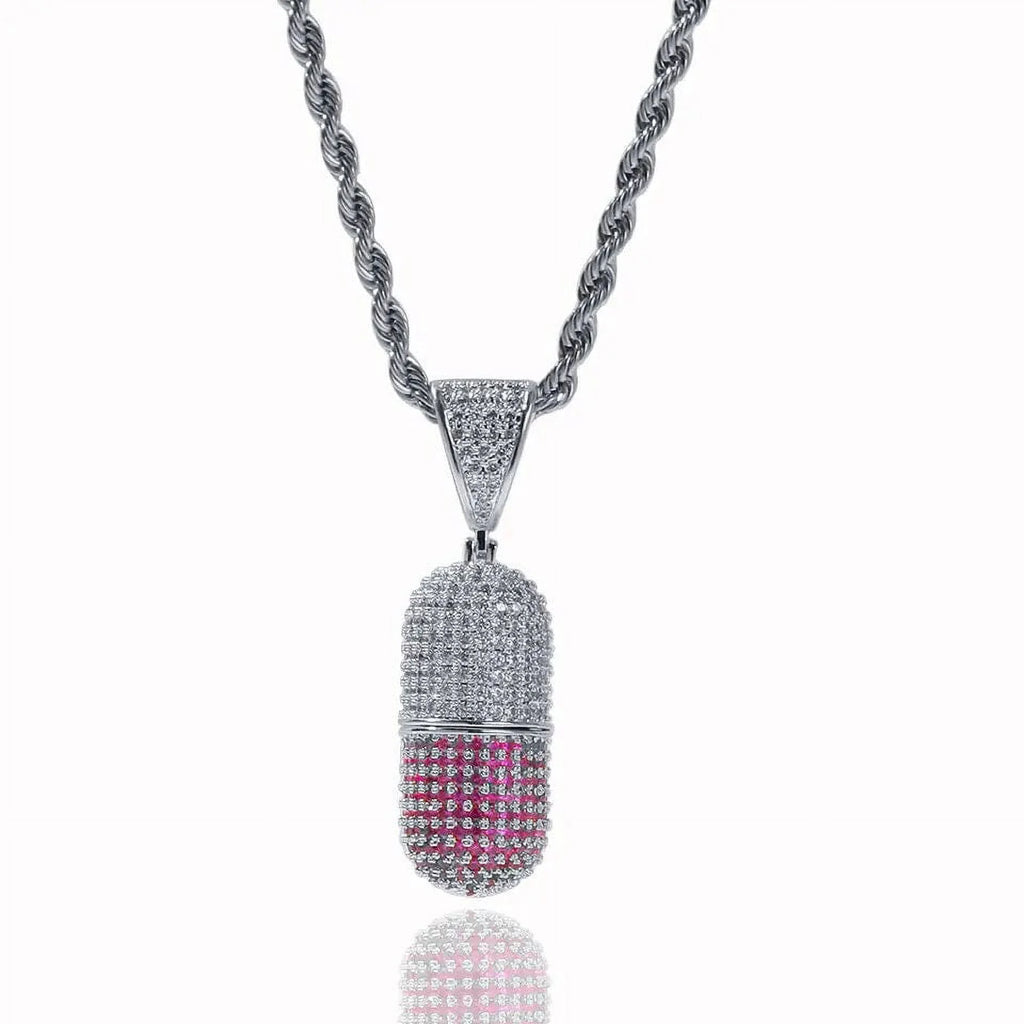 14K Gold Finish Simulated Diamond Pendant Necklace N363