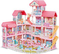 Dollhouse with Furniture Accessories 15 Rooms Pink Pretend Play Doll House Toy Playset O287820