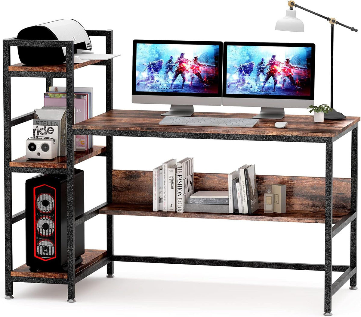 Rustic Brown Computer Desk with Storage Shelves E43888