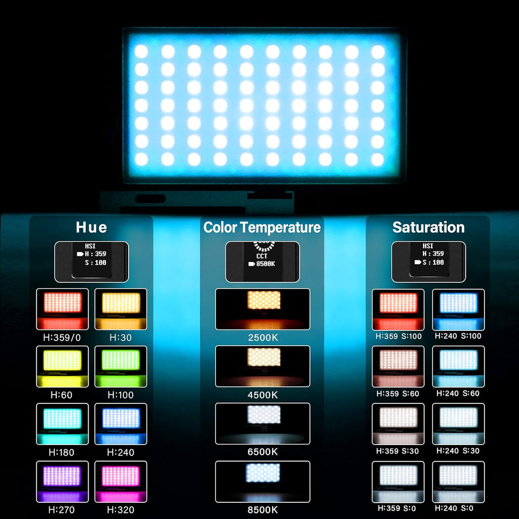 RGB Video Lighting with Portable Tripod Stand, LED Camera Light Kit, 8500K Light Panel with Aluminum Alloy Body L645