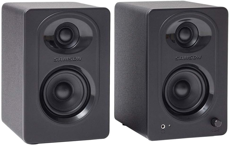 Stereo Turntable with Bluetooth (Black) + Powered Studio Monitors + Headphones + Dual Adapter Cable + Rip Ties V8308