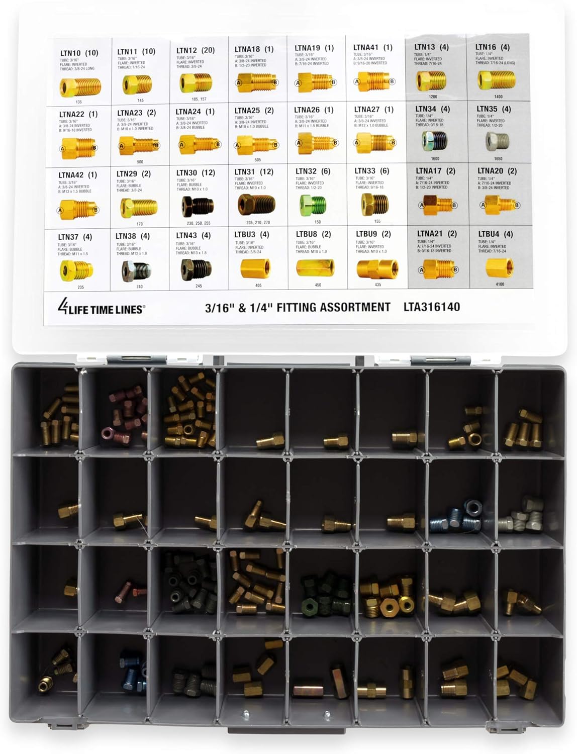 32 SKU 3/16 Inch and 1/4 Inch Tube Nut Fitting Assortment L331