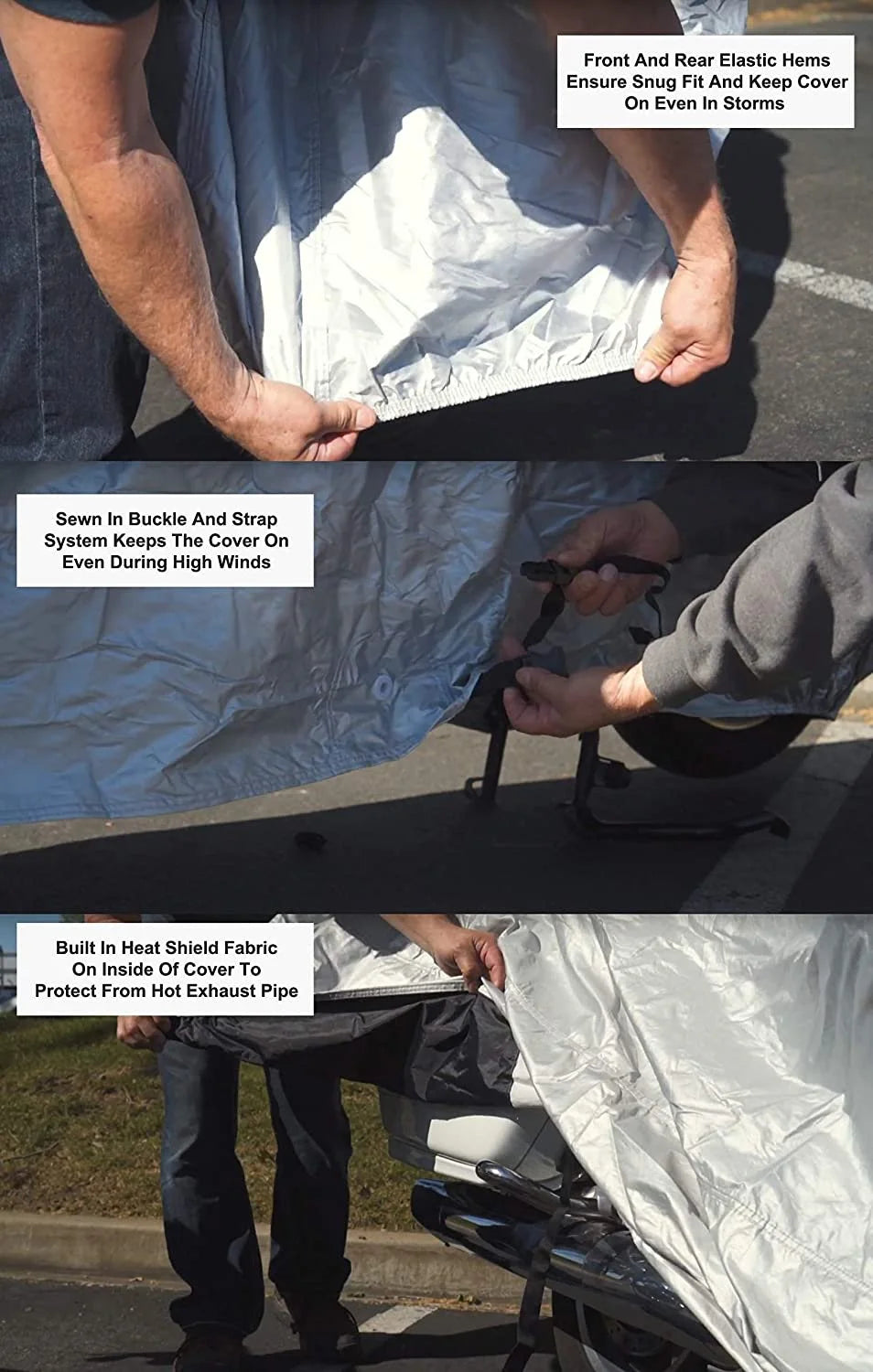 Motorcycle Cover with Reinforced Securing Straps and Storage Bag I57001