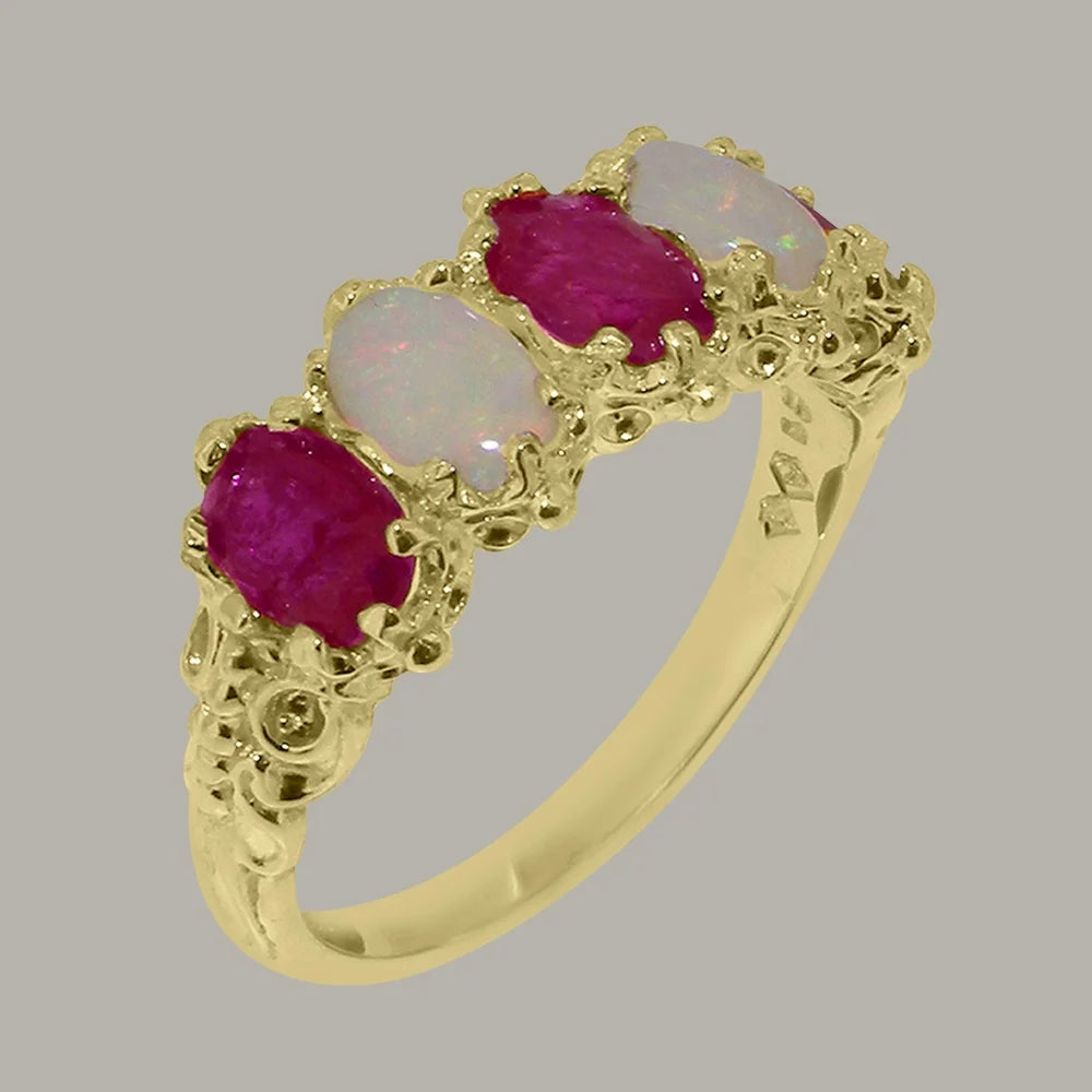 10k Yellow Gold Ruby Opal Eternity Ring E12269