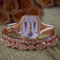 Emerald Cut Morganite Trio Ring Set with 18k Gold Plating C295497