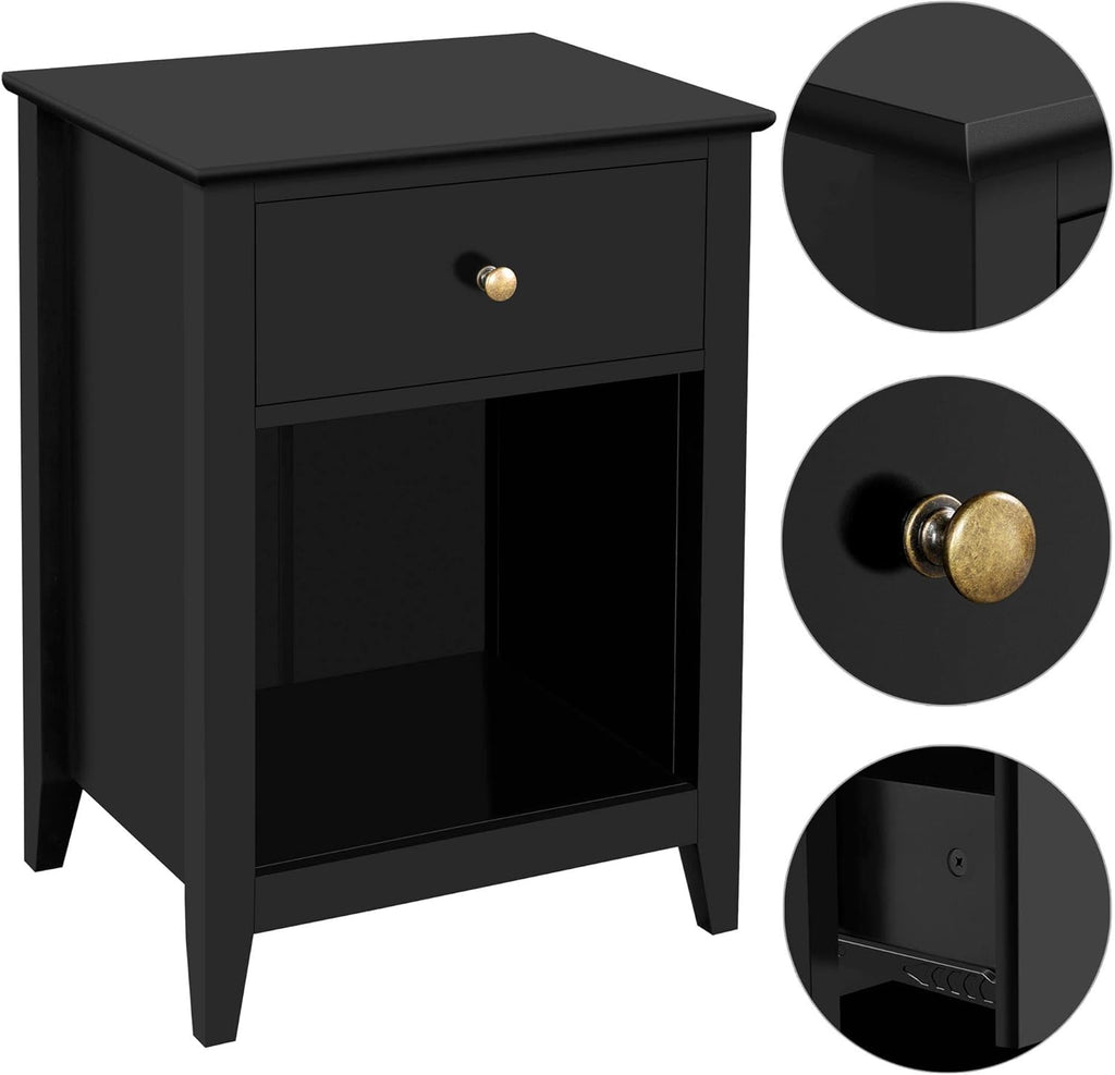 Black 2 Tier Wood Side Table with 1 Drawer and Bottom Shelf W20780