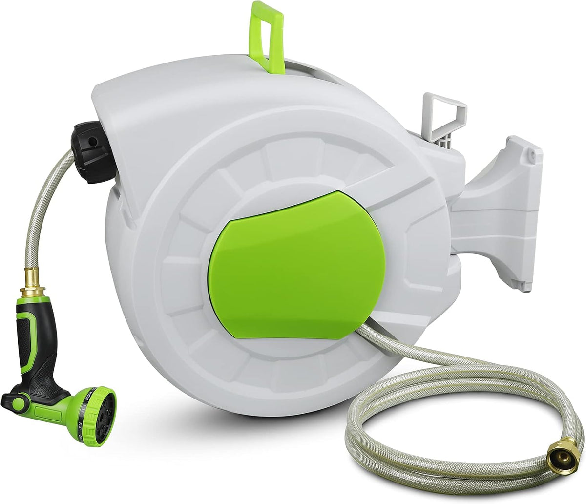 Retractable Wall Mount Garden Hose Reel, 1/2 Inch x 100 ft, 10 Patterns Nozzle X2740