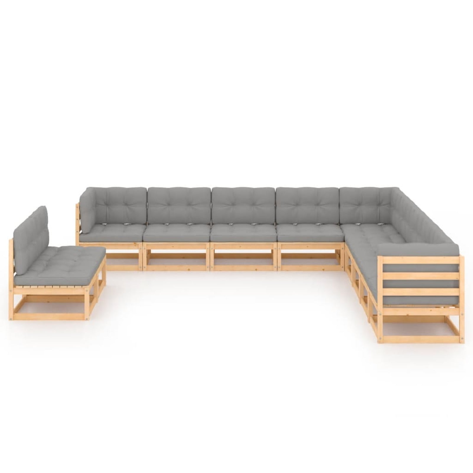 11 Piece Patio Lounge Set with Gray Cushion Pinewood Sectional Outdoor Furniture Set G412528