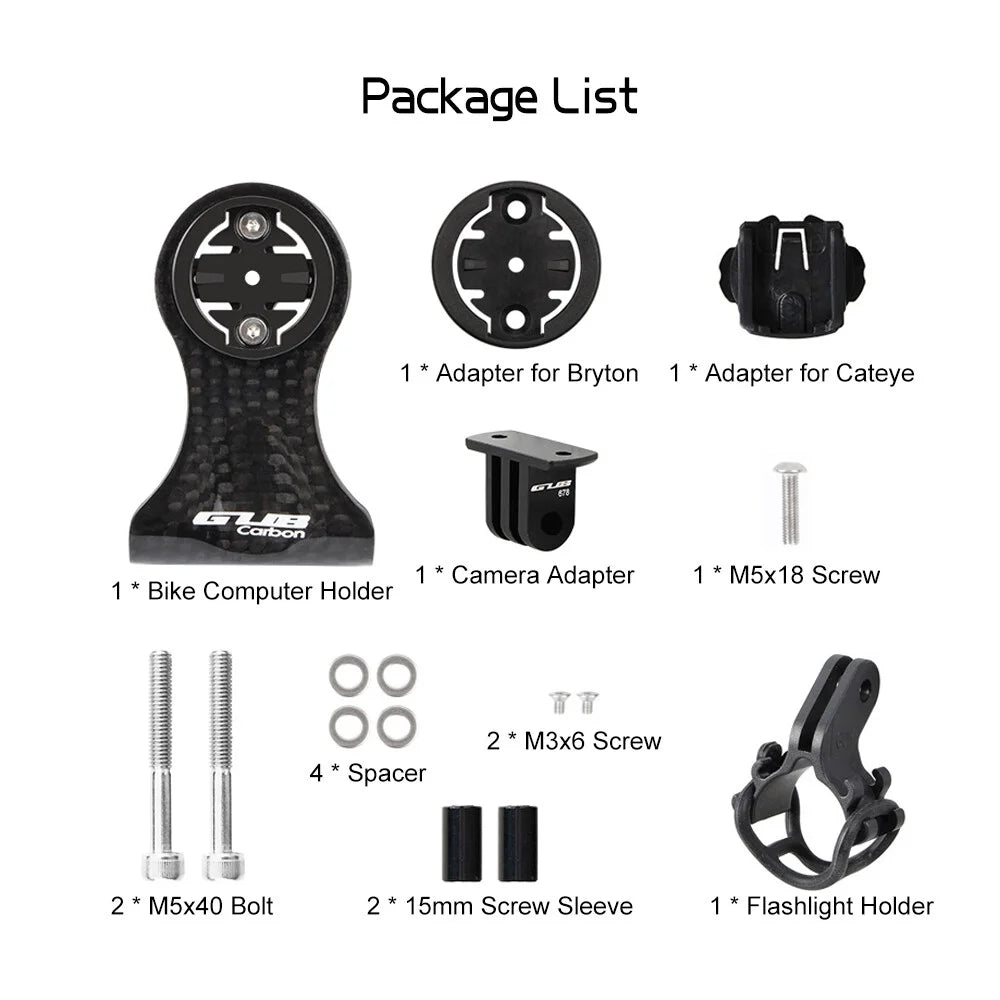 Carbon Fiber Bike Computer Mount Holder with Camera Adapter and Flashlight Holder G27767