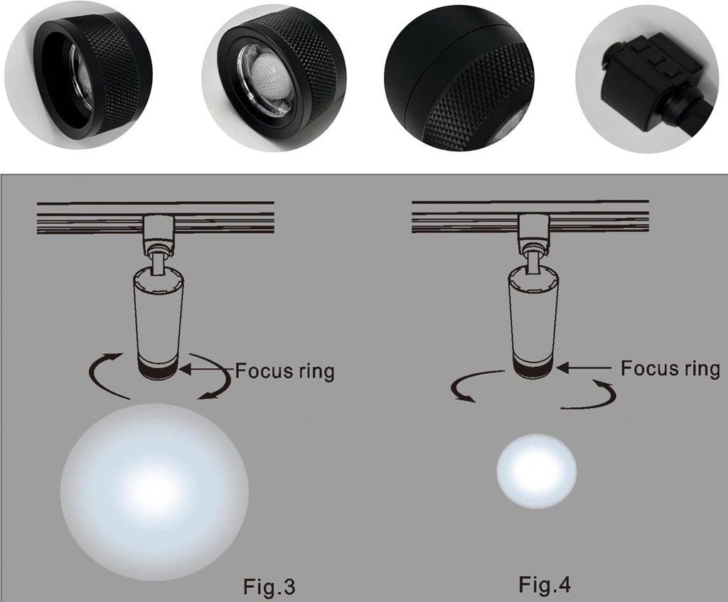 20W Zoom Dimmable LED Track Light Head Black 4000k W740