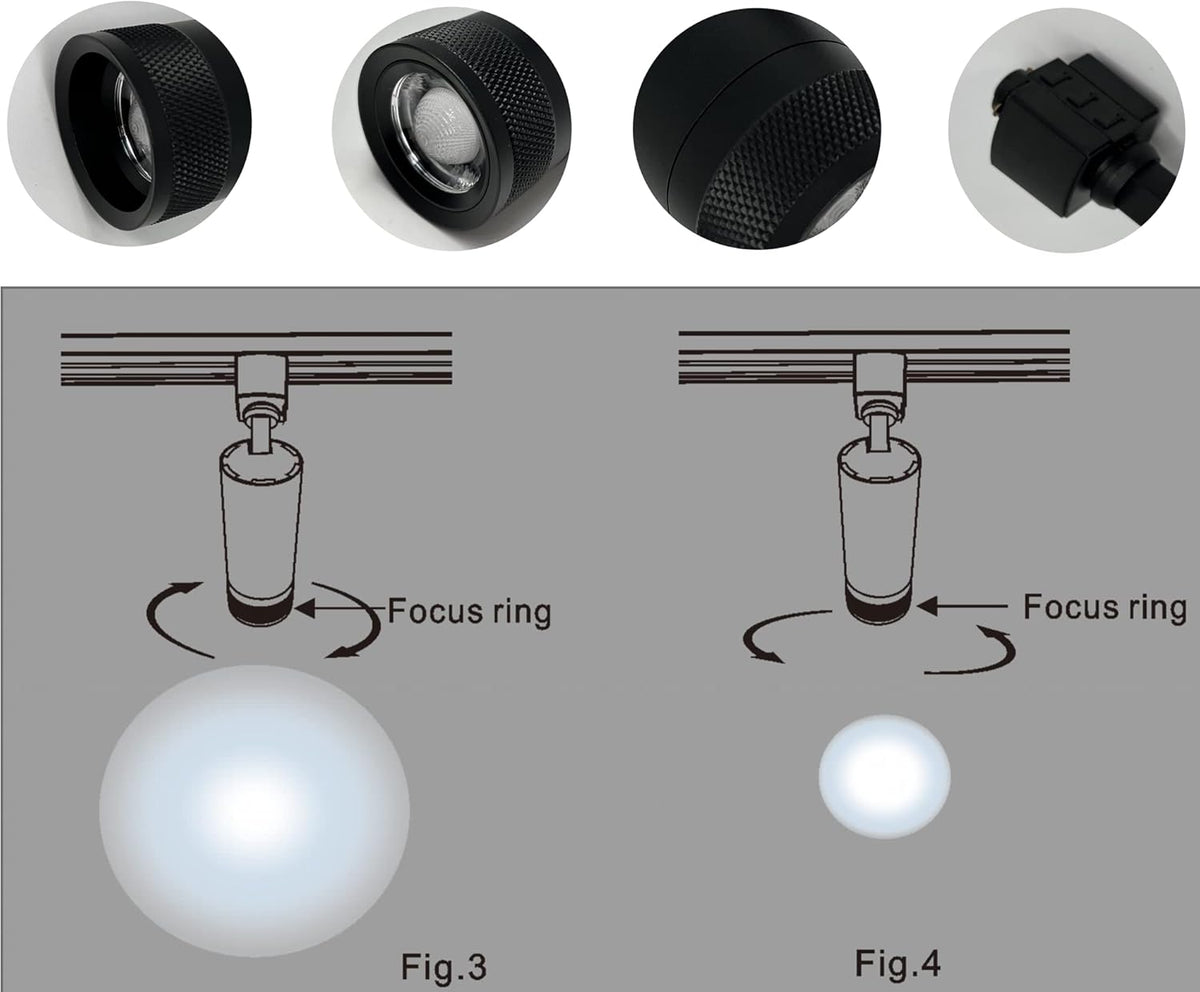 20W Zoom Dimmable LED Track Light Head Black 4000k W740