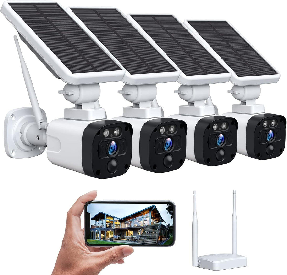 Wireless Solar Security Camera System Outdoor WiFi 2 Pack with WiFi Base Station K16570