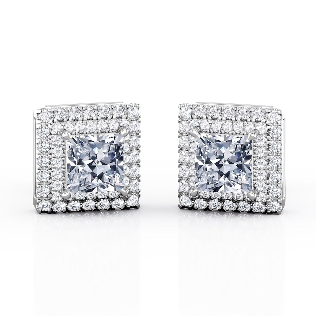 0.58 Carat Princess Diamond Stud Earrings in 18K White Gold Plating over Silver J221