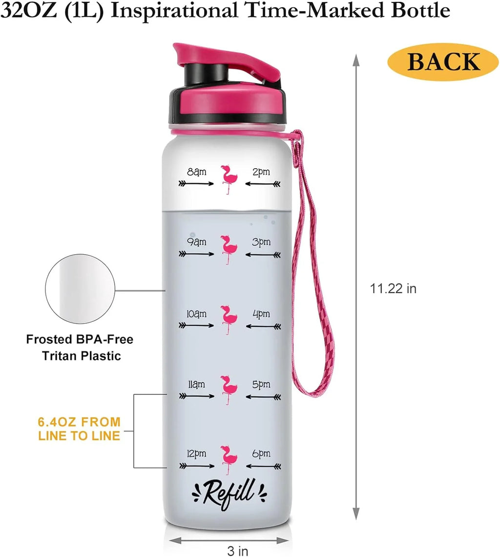 32oz Motivational Tracking Water Bottle with Times to Drink H314968