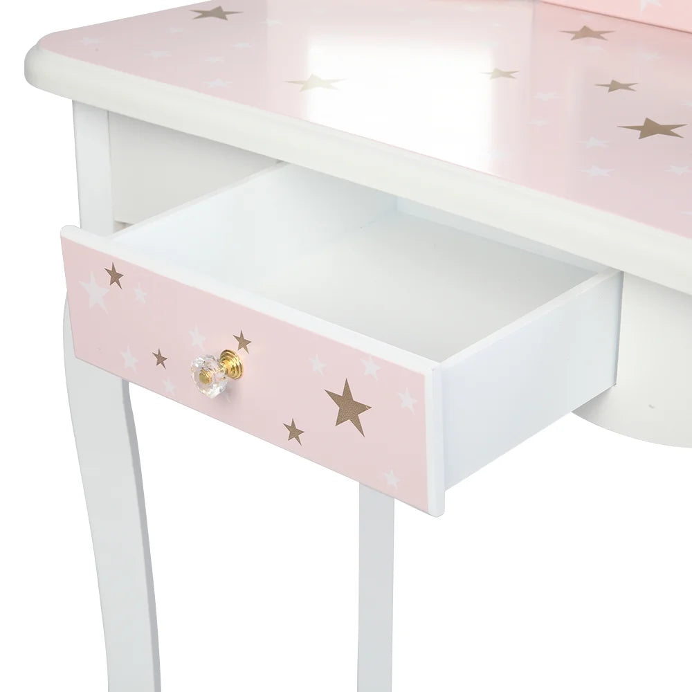 Wooden Toy Vanity Set with Wood Stool and Single Drawer B9590