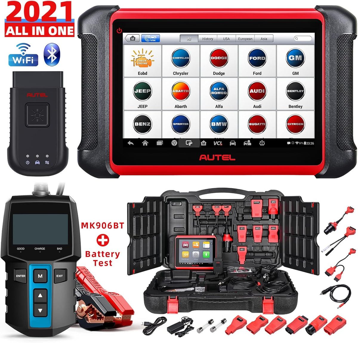 Autel Scanner MaxiCOM MK906BT with Battery Tester, 2022 Auto Scan Tool with ECU Coding, 31+ Service Functions, All Systems Diagnostics, Active Test K1920